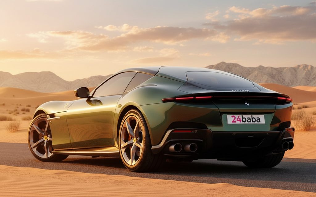Ferrari 12Cilindri 2023 Green rear view showing taillights – rental in Dubai