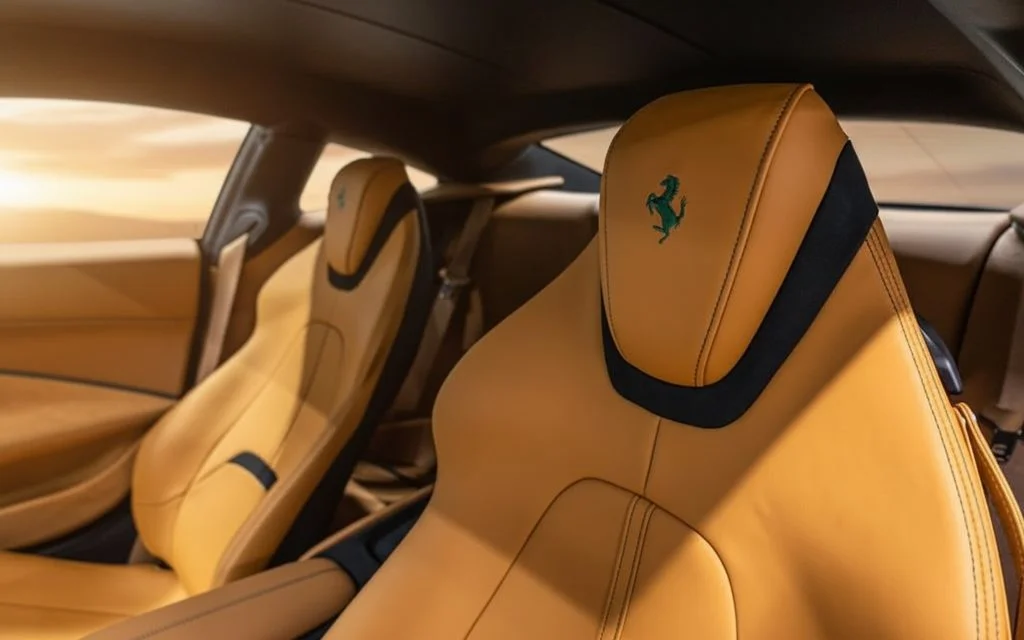 Ferrari Roma 2023 leather seats and cabin – rental in Dubai