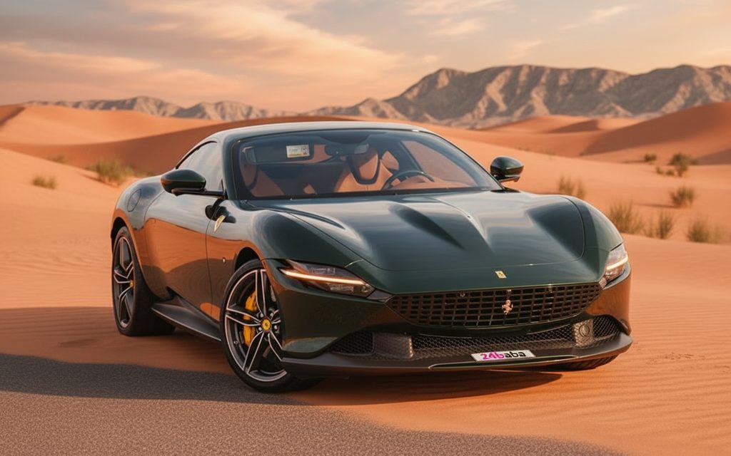 Ferrari Roma 2023 Green front view with headlights – rental in Dubai