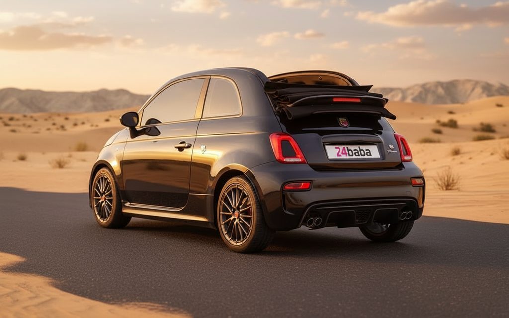 Fiat 500 2023 Black rear view showing taillights – rental in Dubai