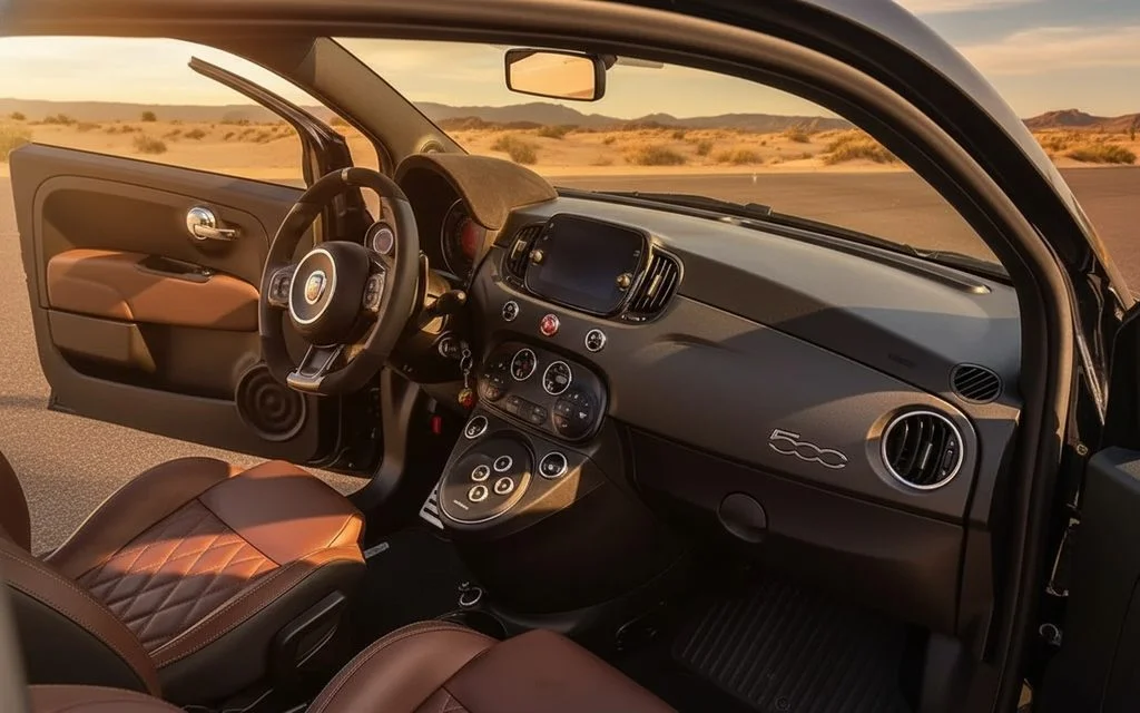 Fiat 500 2023 interior view showing trim – rental in Dubai