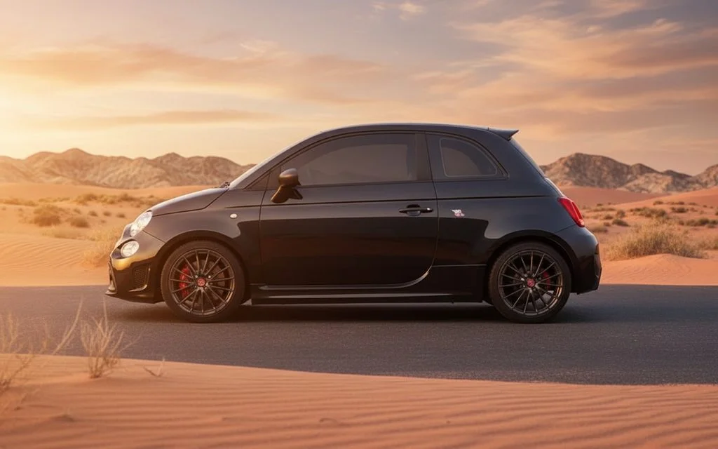 Fiat 500 2023 Black side profile – rental in Dubai