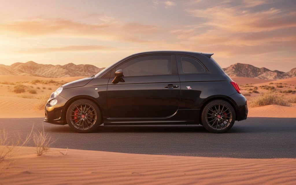 Fiat 500 2023 Black side profile – rental in Dubai