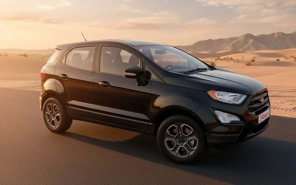 Ford Ecosport 2021 Black front view with headlights – rental in Dubai