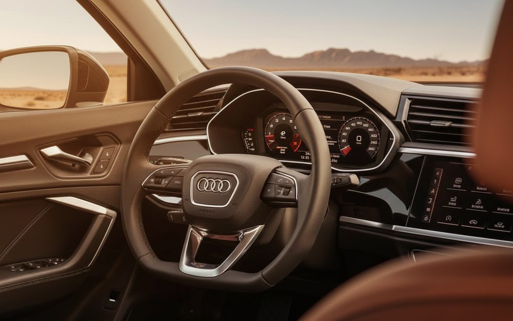 Audi Q3 2024 interior view showing trim – rental in Dubai