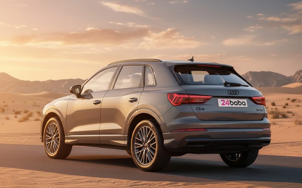 Audi Q3 2024 Grey rear view showing taillights – rental in Dubai