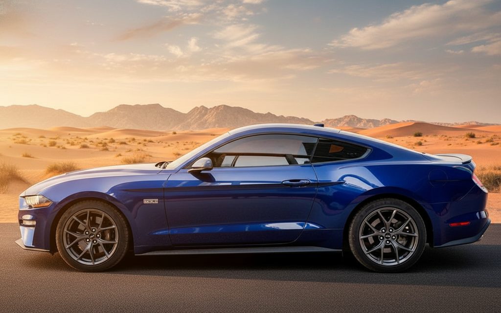 Ford Mustang 2020 Blue side profile – rental in Dubai