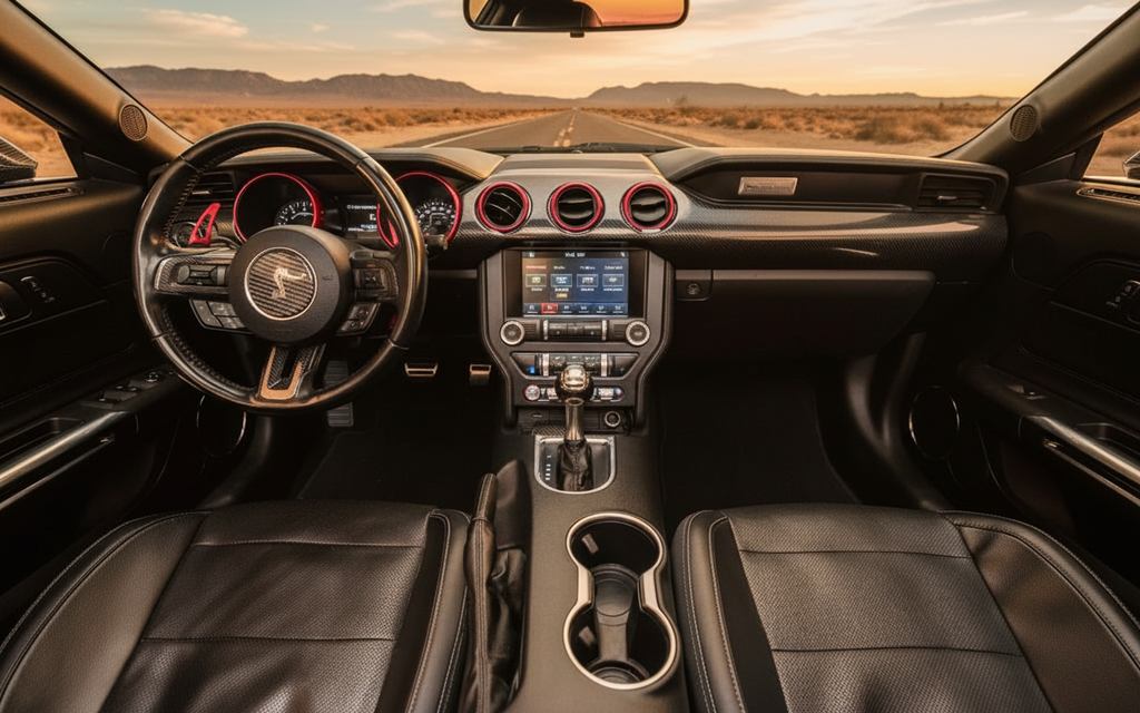 Ford Mustang 2025 interior view showing trim – rental in Dubai