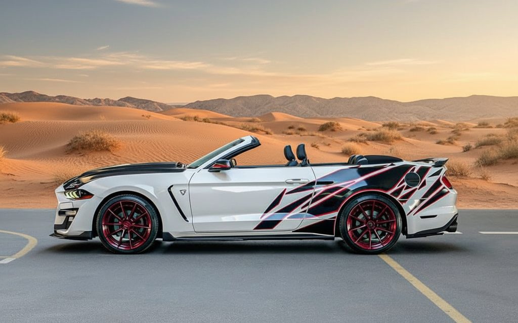 Ford Mustang 2025 White side profile – rental in Dubai
