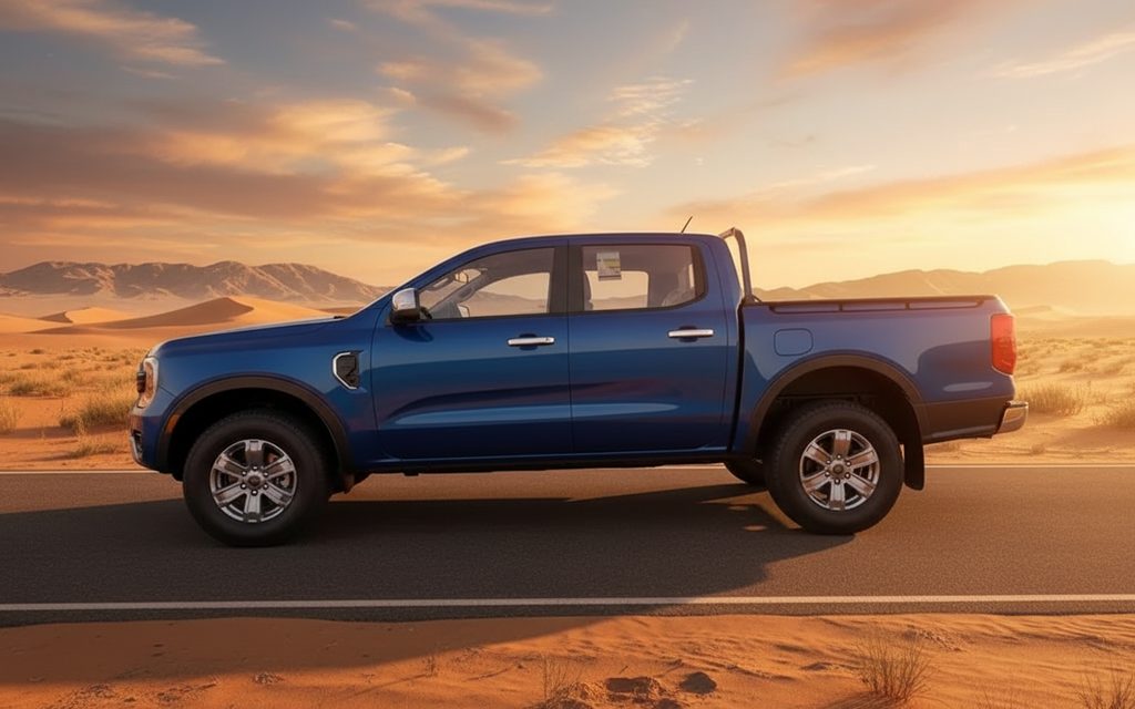 Ford Ranger 2023 Blue side profile – rental in Dubai
