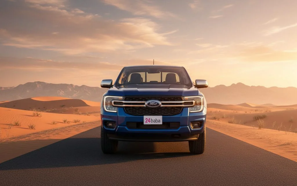 Ford Ranger 2023 Blue front view with headlights – rental in Dubai
