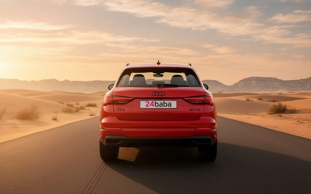 Audi Q3 2024 Red rear view showing taillights – rental in Dubai