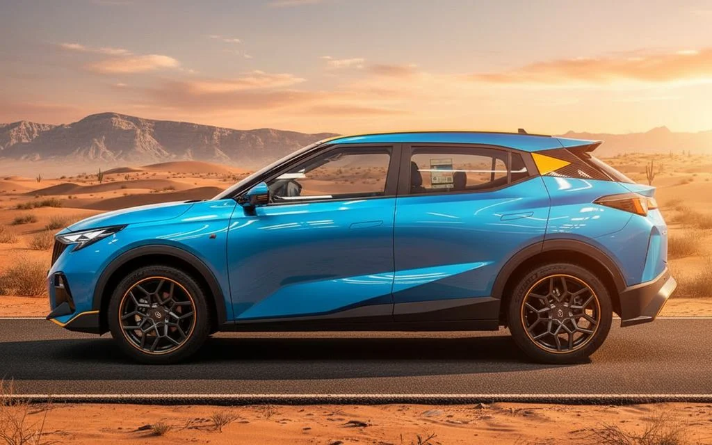 Gac Gs3 2025 Blue side profile – rental in Dubai