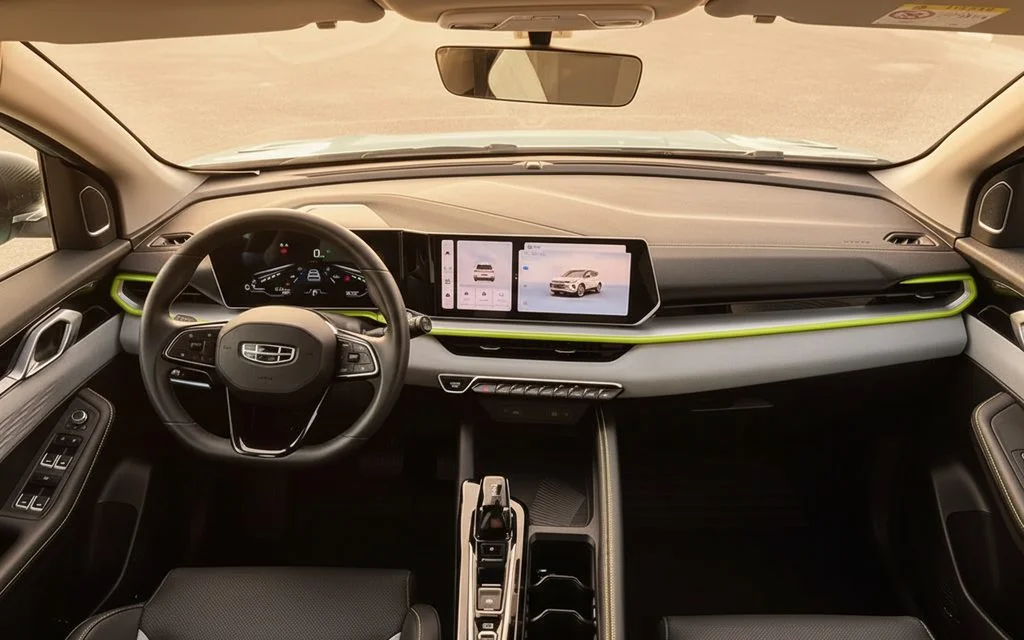 Geely Coolray 2025 interior view showing trim – rental in Dubai