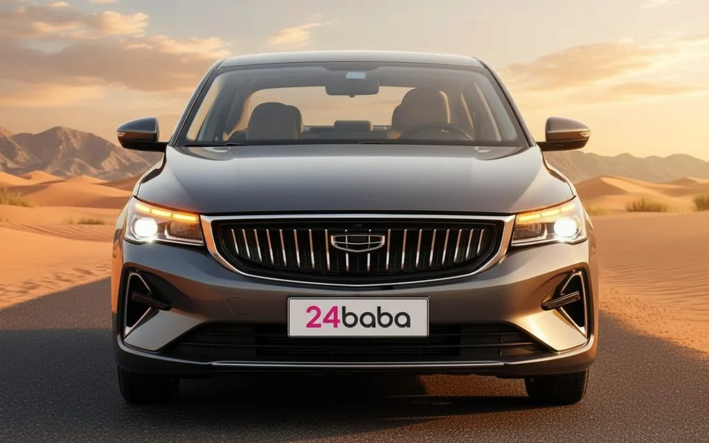 Geely Emgrand 2026 Grey front view with headlights – rental in Dubai