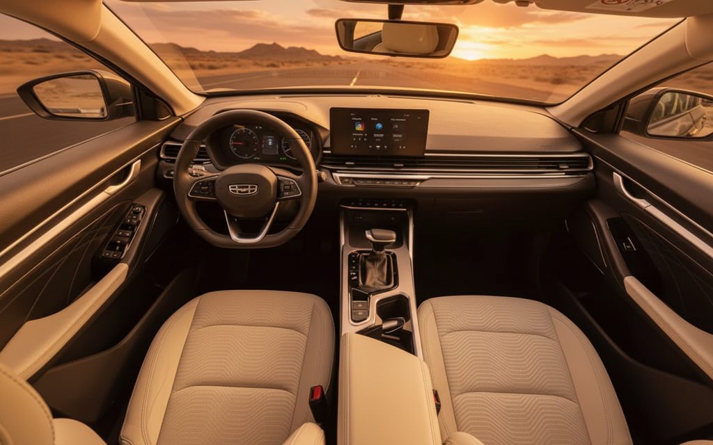 Geely Emgrand 2026 interior view showing trim – rental in Dubai