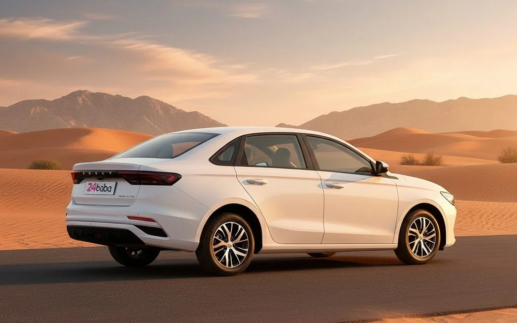 Geely Emgrand 2025 White rear view showing taillights – rental in Dubai