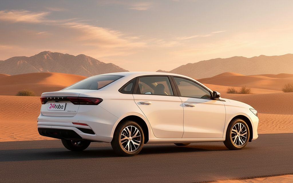 Geely Emgrand 2025 White rear view showing taillights – rental in Dubai