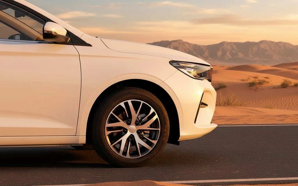 Geely Emgrand 2025 alloy wheel close up – rental in Dubai