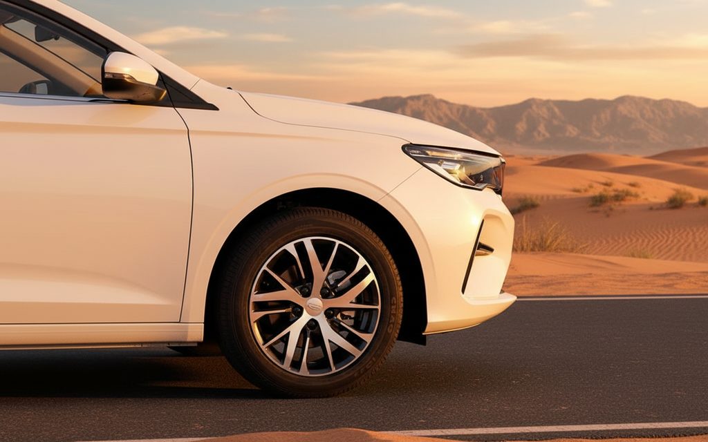 Geely Emgrand 2025 alloy wheel close up – rental in Dubai