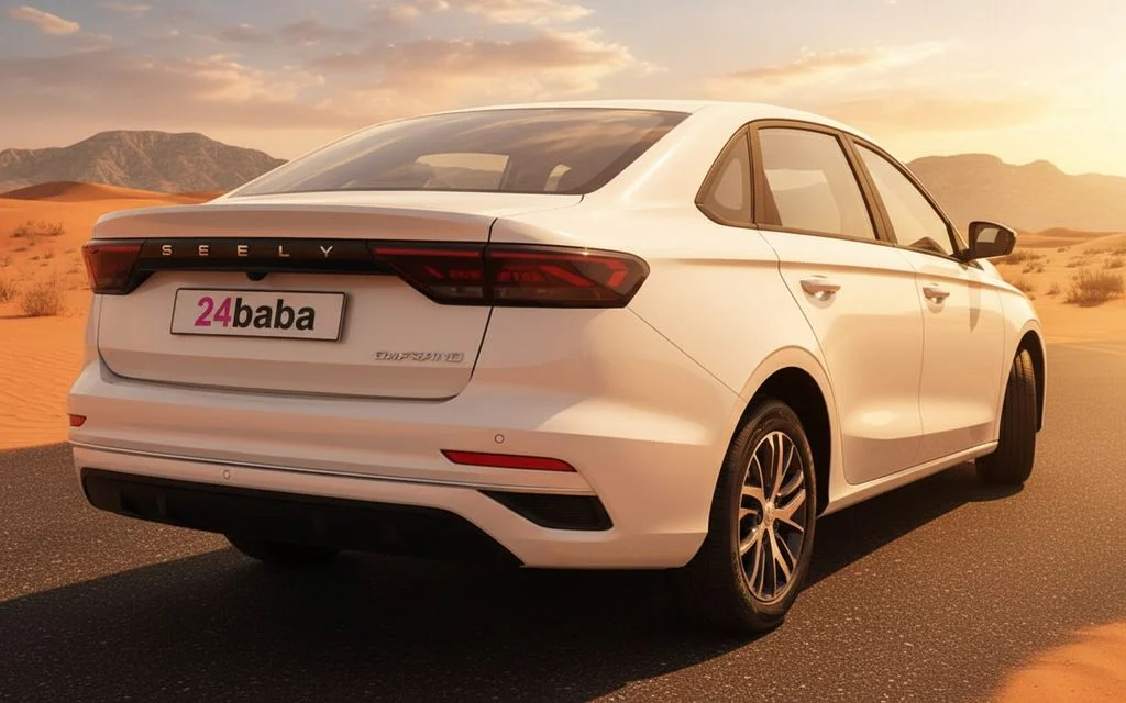 Geely Emgrand 2026 White rear view showing taillights – rental in Dubai