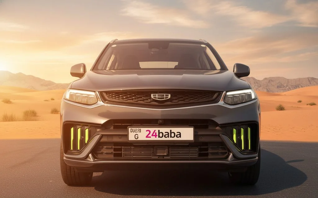 Geely Tugella 2025 Grey front view with headlights – rental in Dubai