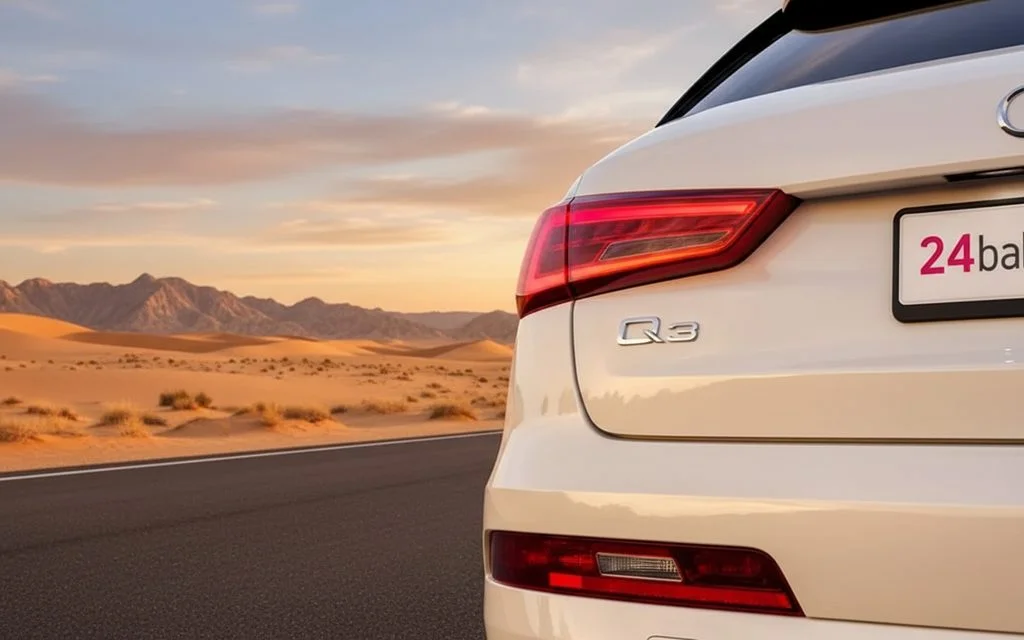 Audi Q3 2022 White rear view showing taillights – rental in Dubai