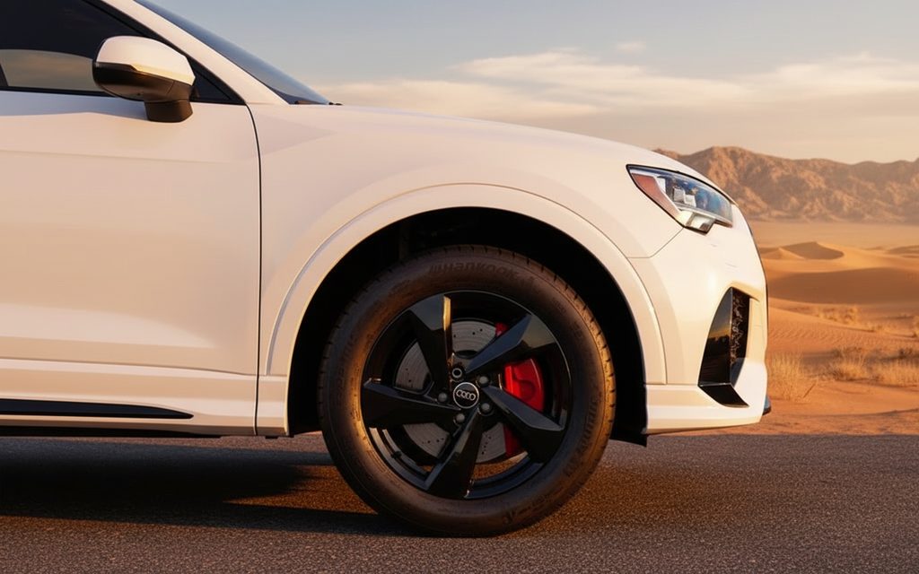 Audi Q3 2022 alloy wheel close up – rental in Dubai