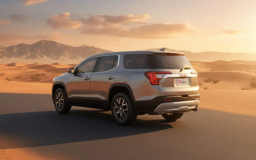 Gmc Acadia 2021 Grey rear view showing taillights – rental in Dubai