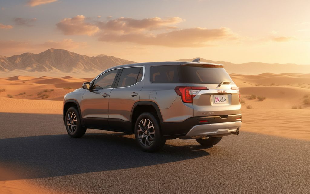 Gmc Acadia 2021 Grey rear view showing taillights – rental in Dubai