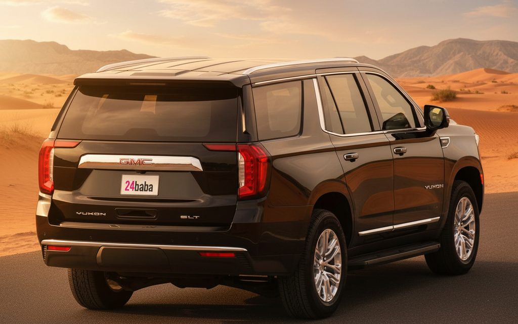 Gmc Yukon 2021 Black rear view showing taillights – rental in Dubai
