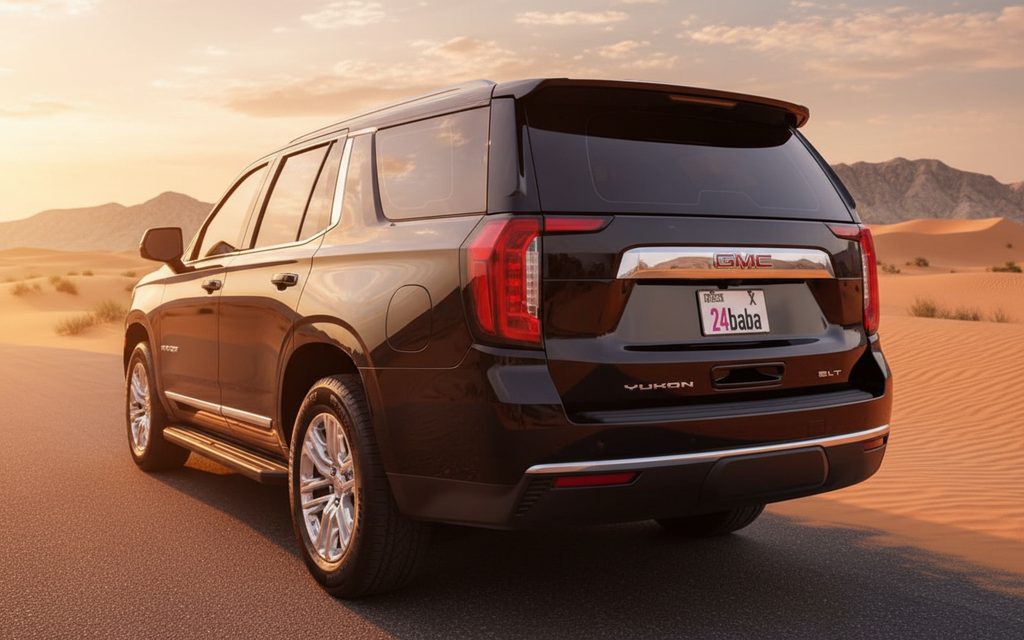 Gmc Yukon 2022 Black rear view showing taillights – rental in Dubai