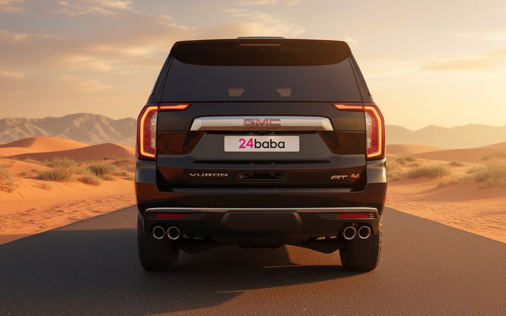 Gmc Yukon 2022 Black rear view showing taillights – rental in Dubai