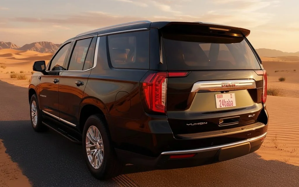 Gmc Yukon 2023 Black rear view showing taillights – rental in Dubai