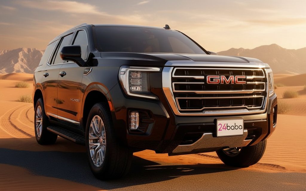 Gmc Yukon 2023 Black front view with headlights – rental in Dubai