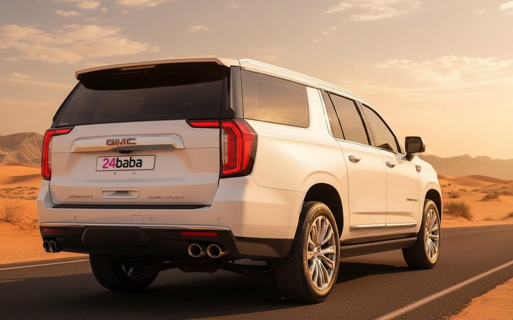 Gmc Yukon 2022 White rear view showing taillights – rental in Dubai