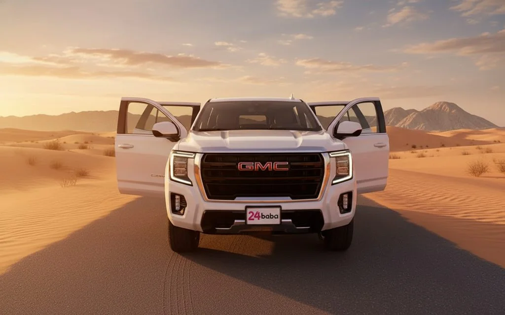 Gmc Yukon 2022 White front view with headlights – rental in Dubai