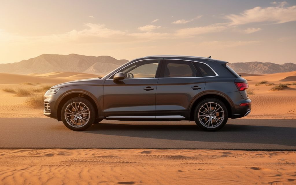 Audi Q5 2021 Dark Gray side profile – rental in Dubai