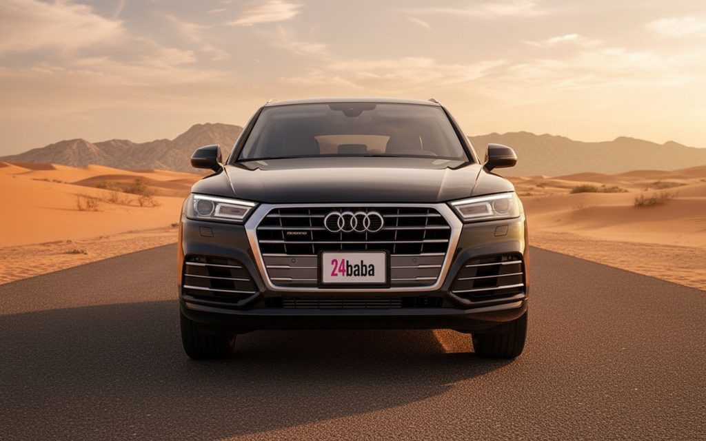 Audi Q5 2021 Dark Gray front view with headlights – rental in Dubai