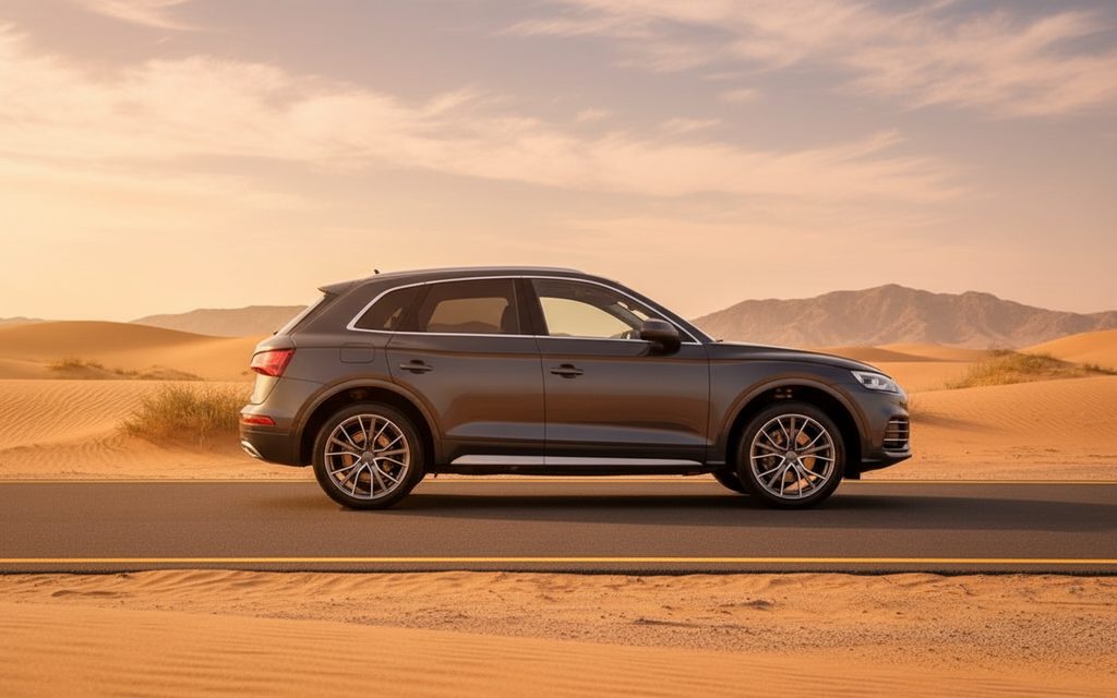 Audi Q5 2021 Dark Gray side profile – rental in Dubai