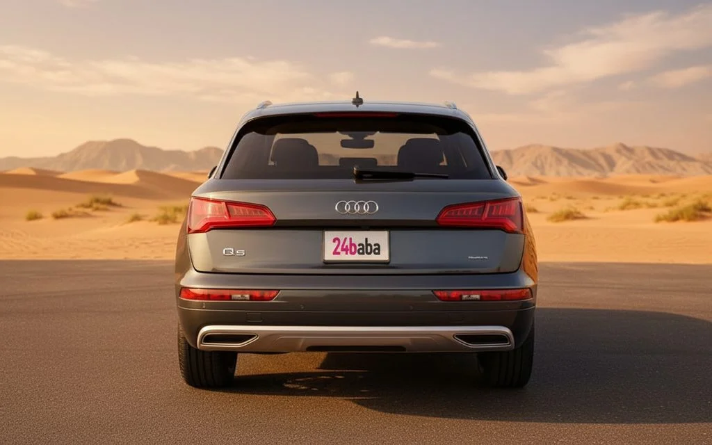 Audi Q5 2021 Dark Gray rear view showing taillights – rental in Dubai