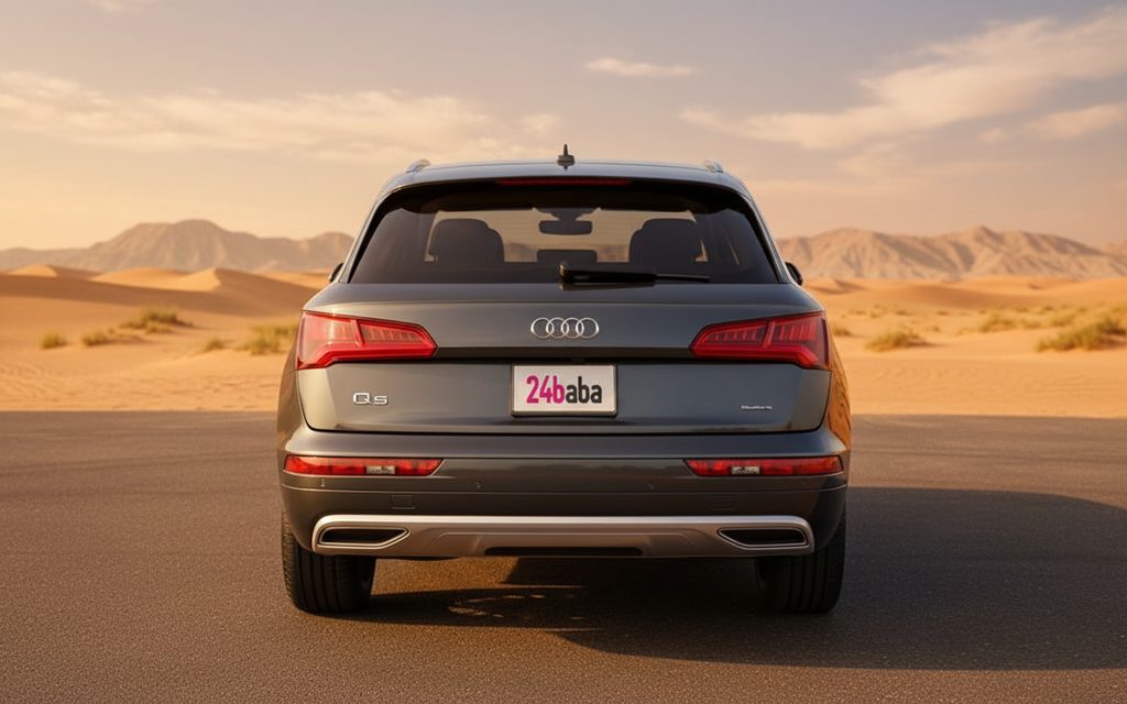 Audi Q5 2021 Dark Gray rear view showing taillights – rental in Dubai
