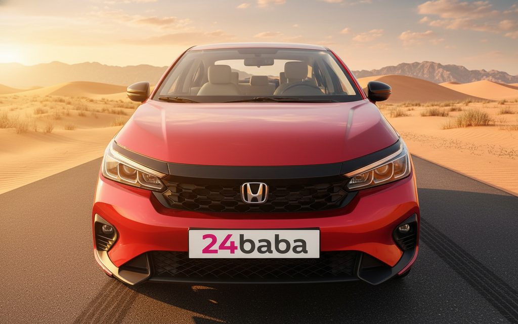 Honda City 2023 Red front view with headlights – rental in Dubai