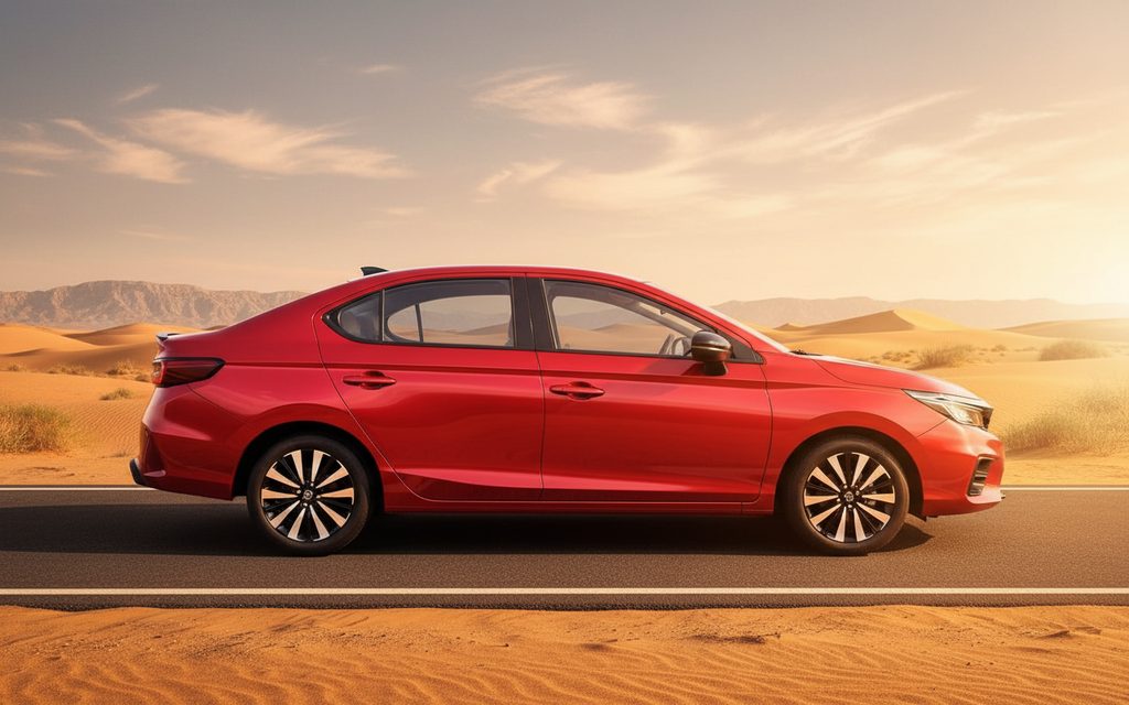 Honda City 2023 Red side profile – rental in Dubai