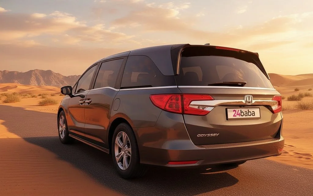 Honda Odyssey 2020 Grey rear view showing taillights – rental in Dubai