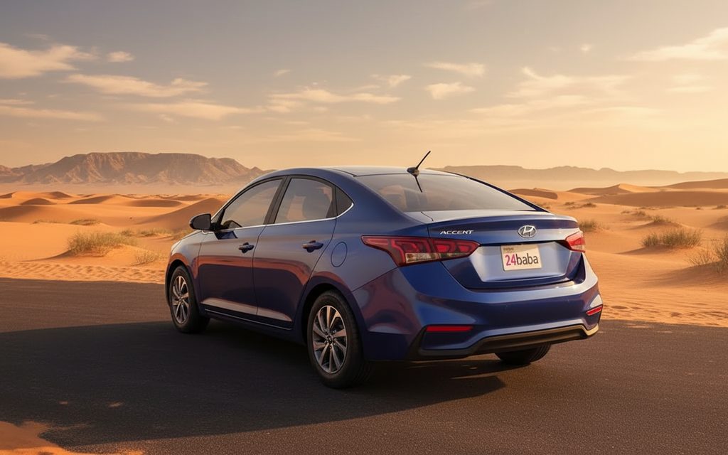 Hyundai Accent 2021 Blue rear view showing taillights – rental in Dubai