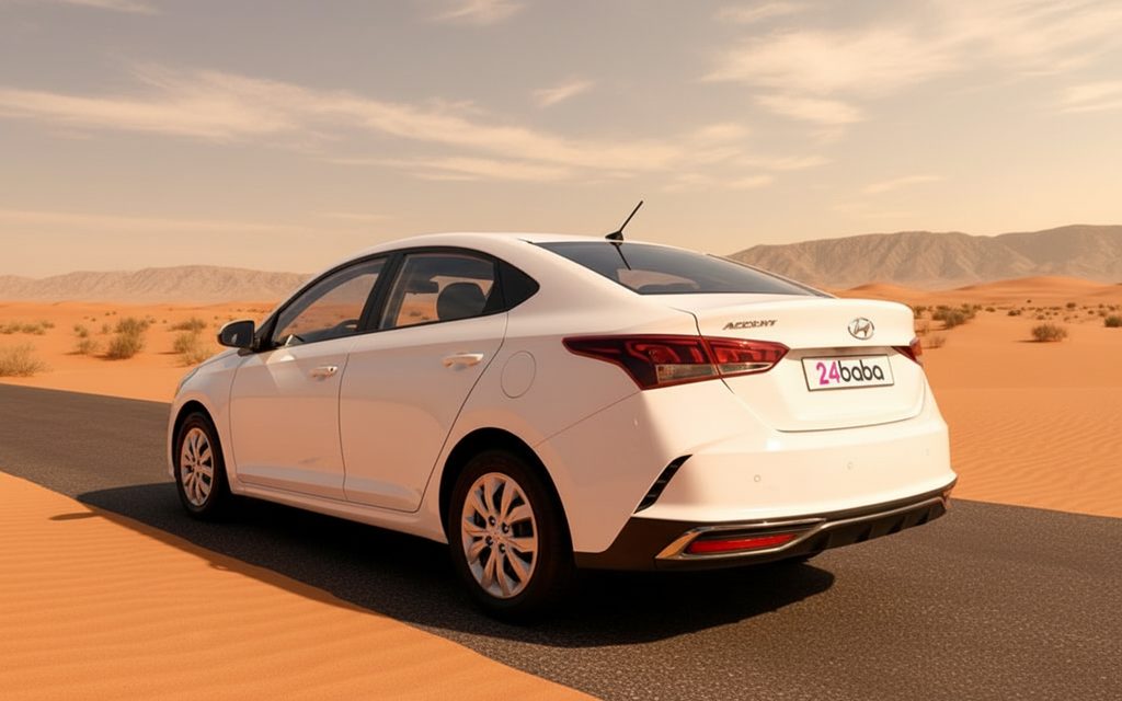 Hyundai Accent 2020 White rear view showing taillights – rental in Dubai
