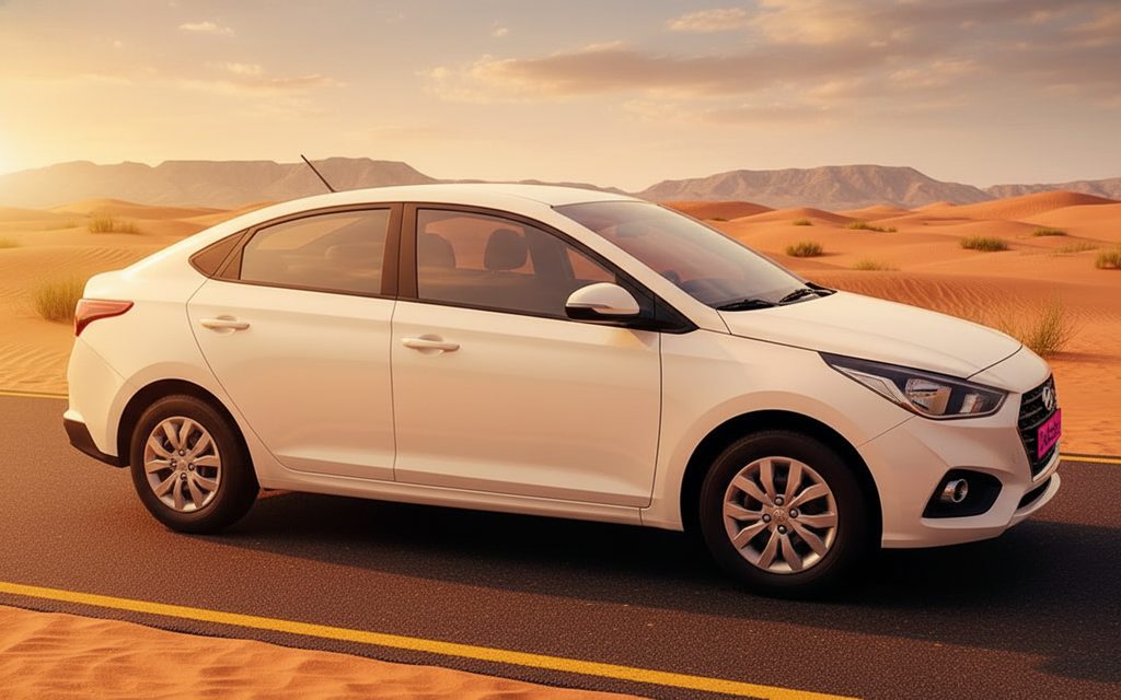 Hyundai Accent 2020 White front view with headlights – rental in Dubai