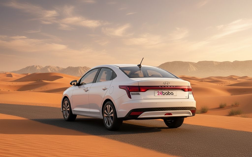 Hyundai Accent 2024 White rear view showing taillights – rental in Dubai