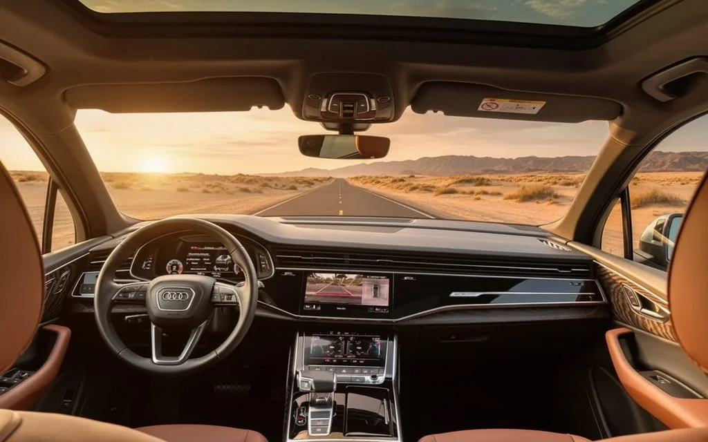Audi Q7 2022 interior view showing trim – rental in Dubai
